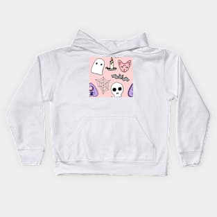 Pink Pastel Spooky Pattern Kids Hoodie